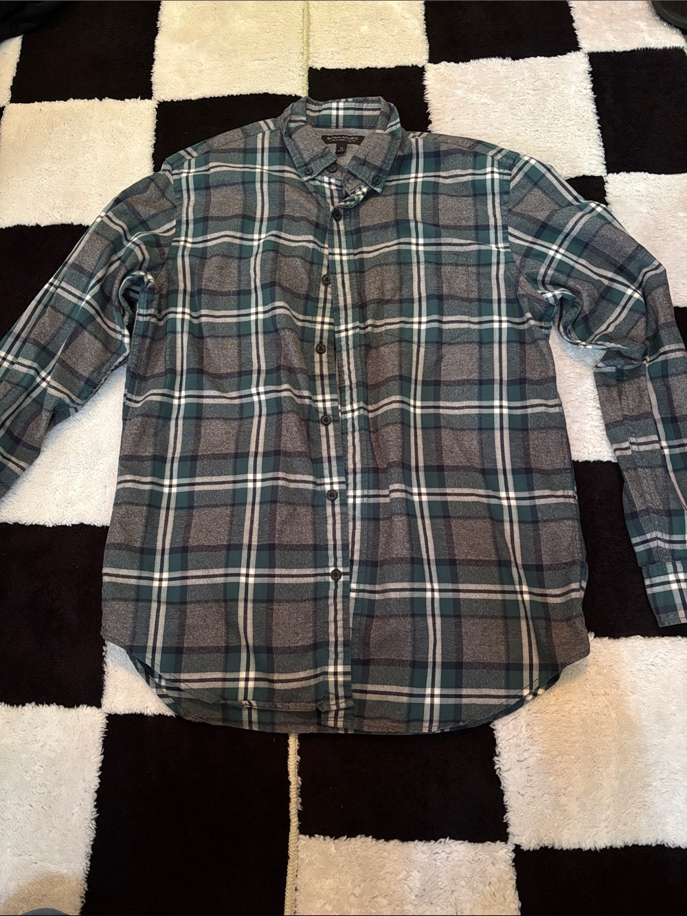Banana Republic Teal and Gray Luxe Plaid Button-Down Shirt